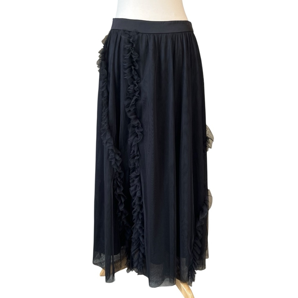 MOTF Black Ruffle Tulle Midi Skirt